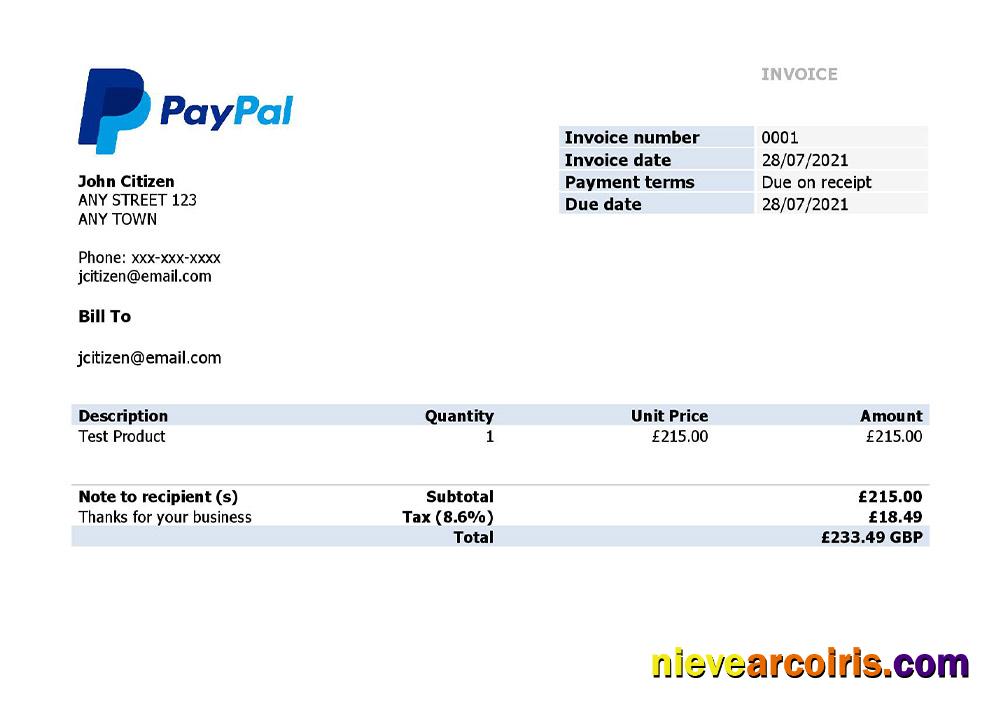 USA PayPal invoice